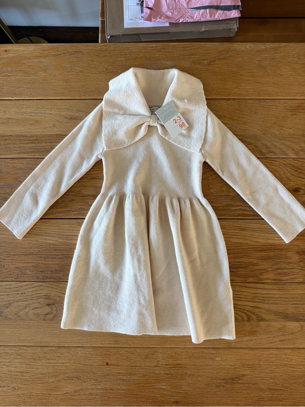 Primark Cream Bow Collar Knit Dress for Girls
